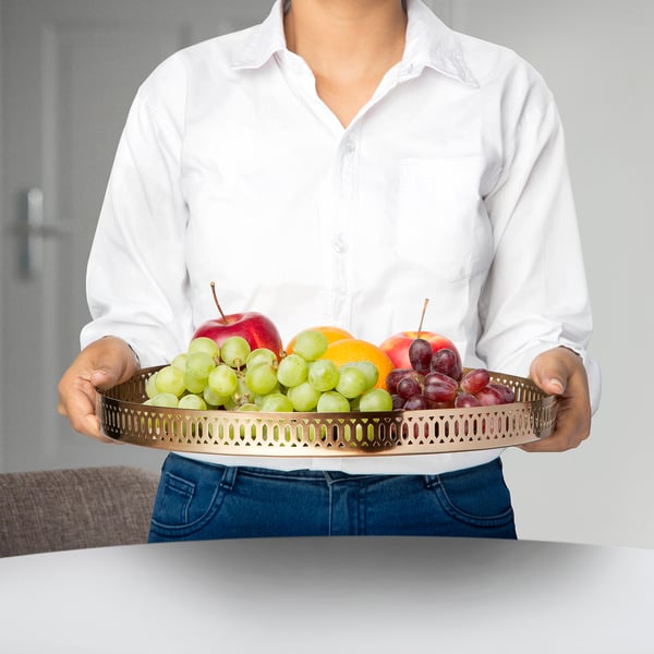 GOKVÄLLÅ Serving tray, copper-colour round, 35x2 cm