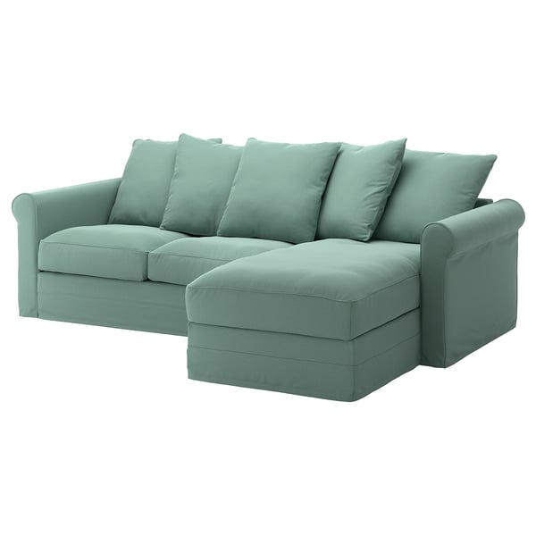 GRÖNLID 3-seat sofa with chaise longue, Ljungen light green