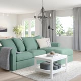 GRÖNLID 3-seat sofa with chaise longue, Ljungen light green