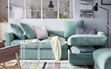 GRÖNLID 3-seat sofa with chaise longue, Ljungen light green