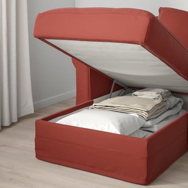 GRÖNLID 3-seat sofa with chaise longue, Ljungen light red