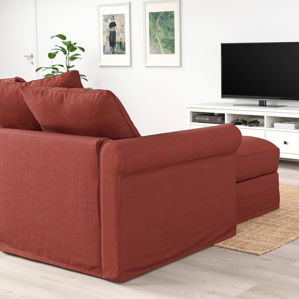 GRÖNLID 3-seat sofa with chaise longue, Ljungen light red