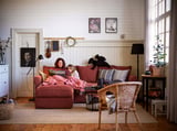 GRÖNLID 3-seat sofa with chaise longue, Ljungen light red