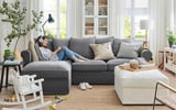 GRÖNLID 3-seat sofa with chaise longue, Ljungen medium grey