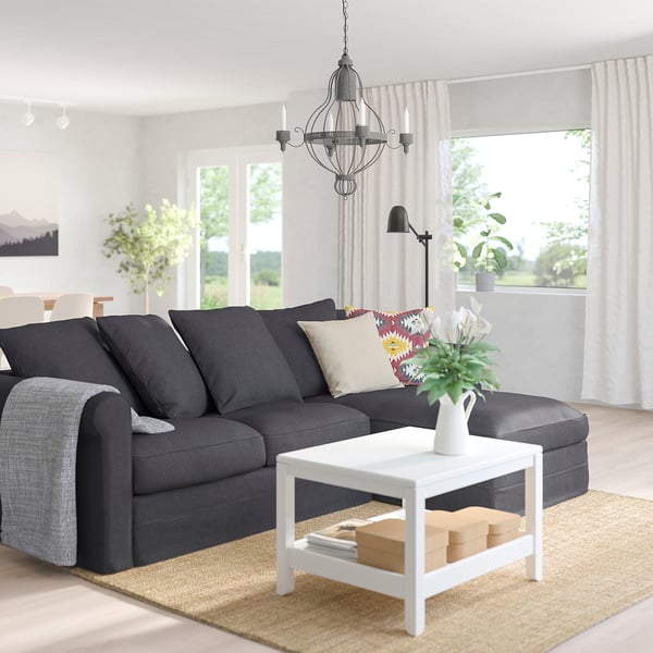 GRÖNLID 3-seat sofa with chaise longue, Sporda dark grey
