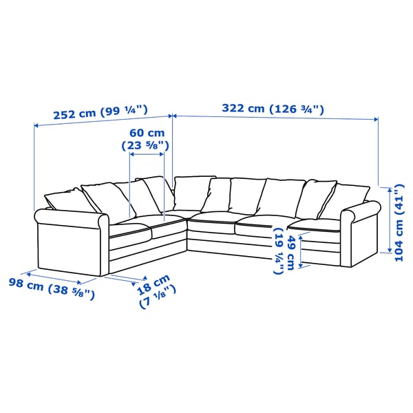 GRÖNLID Corner sofa, 5-seat, Sporda dark grey