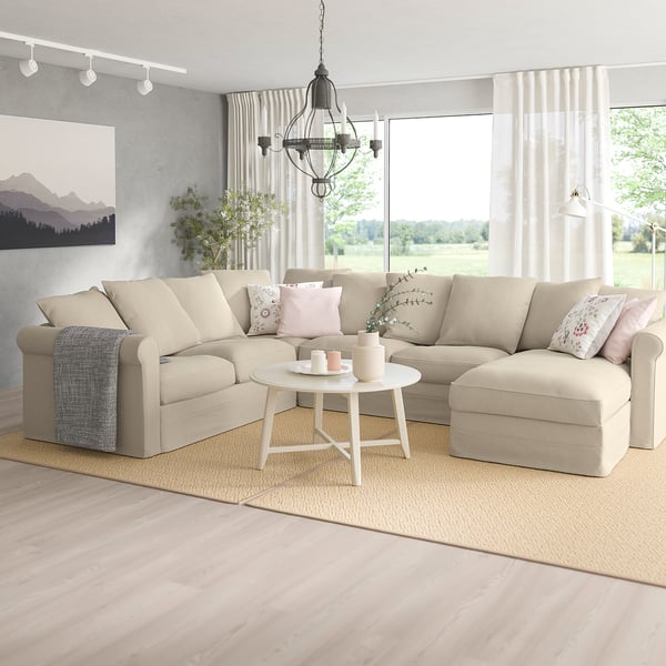 GRÖNLID Corner sofa, 5-seat w chaise longue, Sporda natural