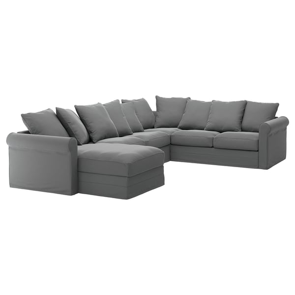 GRÖNLID Cvr crnr sofa, 5-seat w chaise lng, Ljungen medium grey