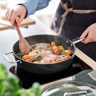 GULDÖRING Sauté pan with lid, non-stick coating glass/black-grey, 28 cm