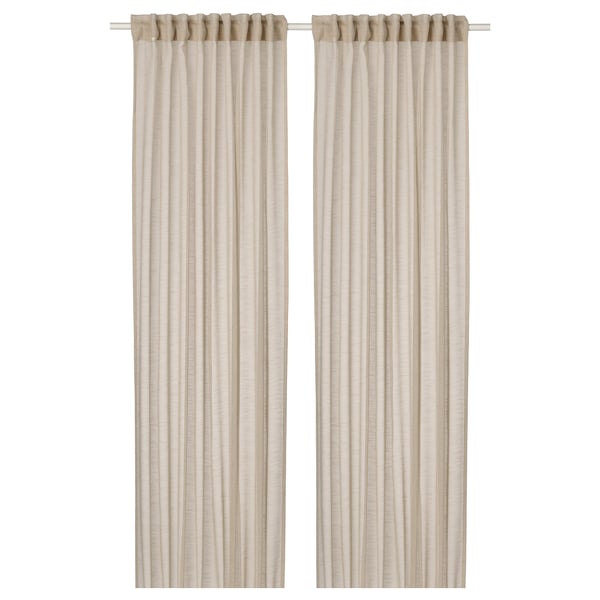 HÄLLEBRÄCKA Sheer curtains, 1 pair, light beige/with heading tape, 145x250 cm