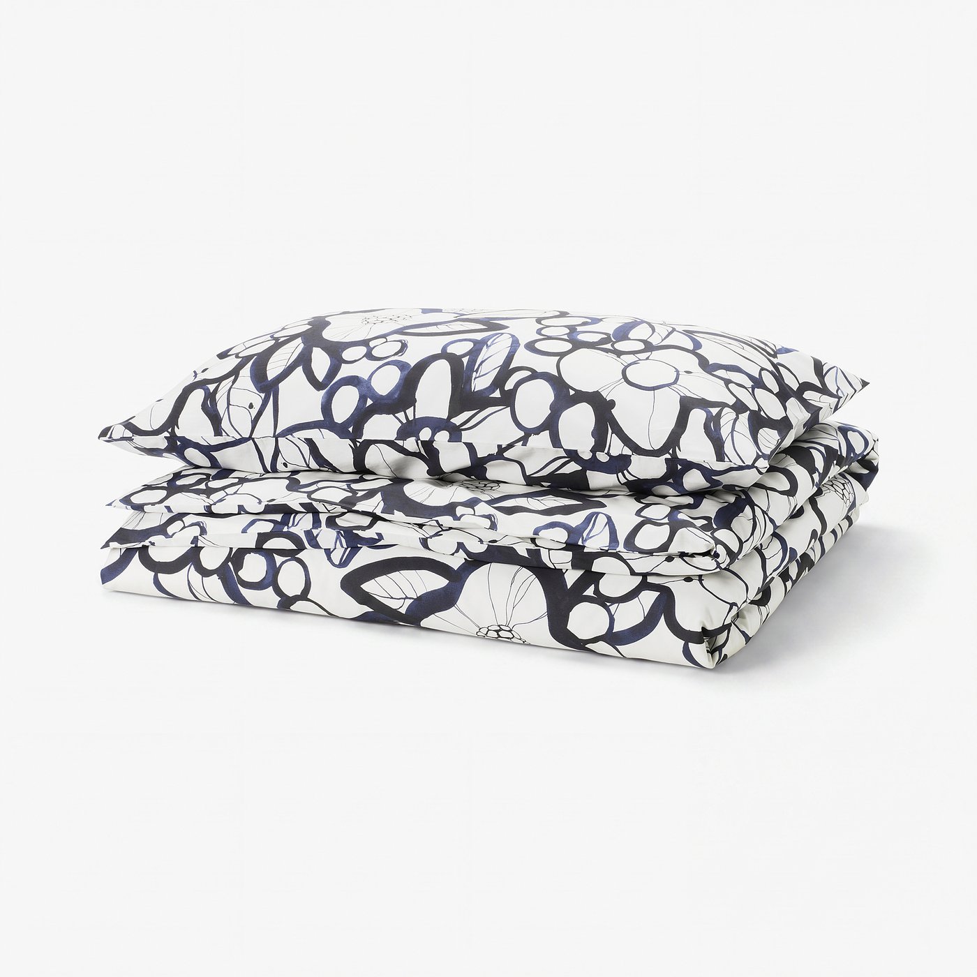 HÄRLIR Duvet cover and pillowcase, white black/blue floral pattern, 150x200/50x80 cm