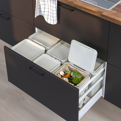 HÅLLBAR Waste sorting solution, for METOD kitchen drawer ventilated/light grey, 53 l