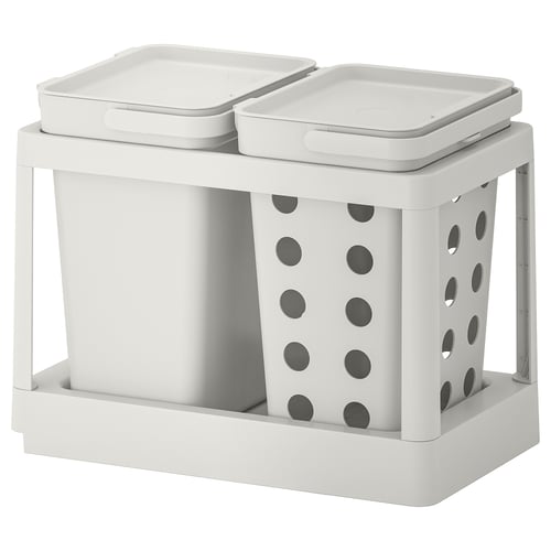 A dual HÅLLBAR waste sorting bin in white, designed to fit in kitchen cabinets.