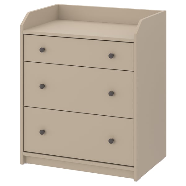 HAUGA Chest of 3 drawers, beige, 70x84 cm