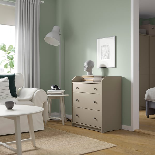 HAUGA Chest of 3 drawers, beige, 70x84 cm