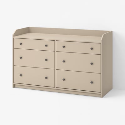 HAUGA Chest of 6 drawers, beige, 138x46x84 cm
