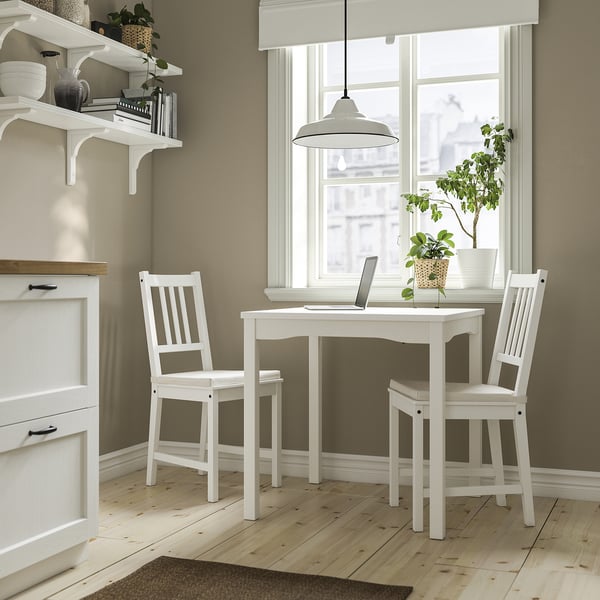 HAUGA / STEFAN Table and 2 chairs, white/white, 74x74 cm