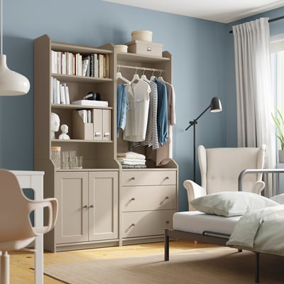 HAUGA Storage combination, beige, 139x46x199 cm