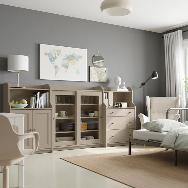 HAUGA Storage combination, beige, 244x46x116 cm