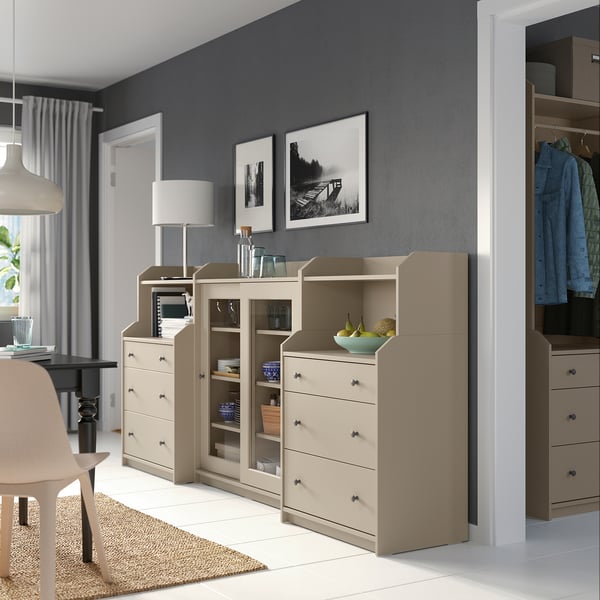 HAUGA Storage combination, beige, 244x46x116 cm