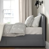 HAUGA Upholstered bed, 2 storage boxes, Vissle grey, 180x200 cm