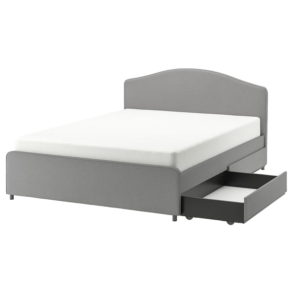 HAUGA Upholstered bed, 2 storage boxes, Vissle grey, 180x200 cm