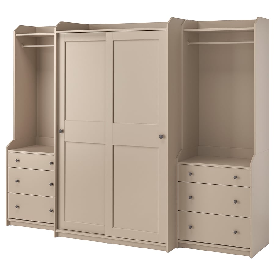 HAUGA wardrobe combination, beige, 258x55x199 cm IKEA Malaysia