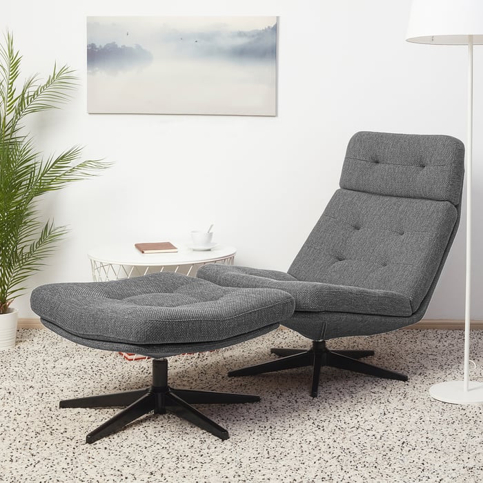 HAVBERG Armchair and footstool, Lejde grey/black IKEA