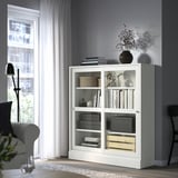 HAVSTA Glass-door cabinet with plinth, white clear glass, 121x37x134 cm