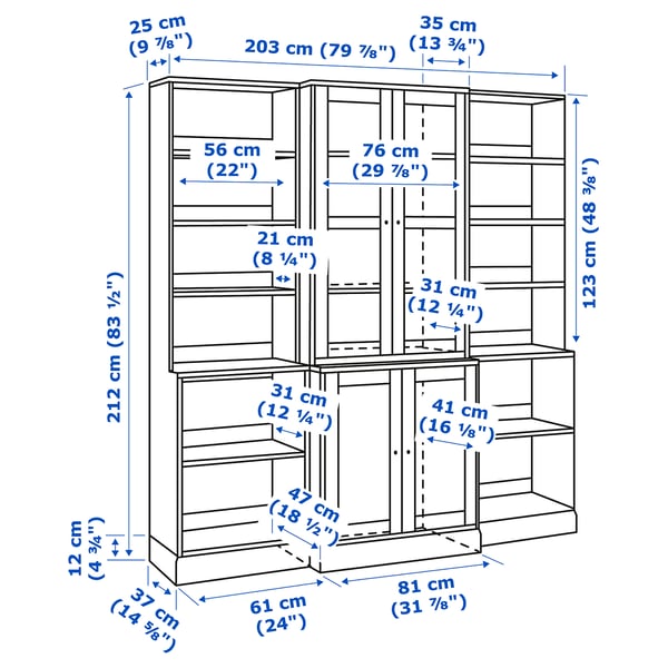 HAVSTA Storage combination w glass doors, white, 203x47x212 cm