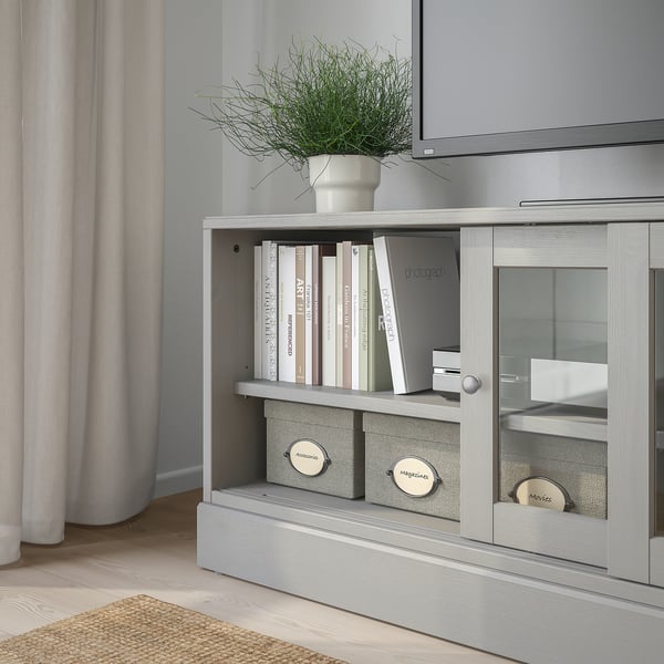 HAVSTA TV bench with plinth, grey, 160x47x62 cm
