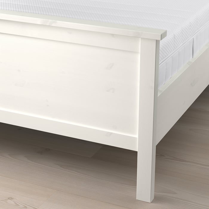 HEMNES bed frame with mattress, white stain/Åkrehamn firm, 150x200 cm