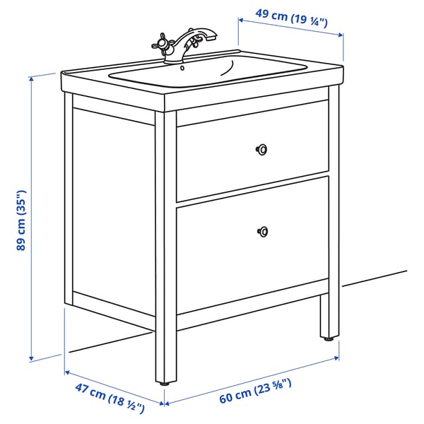 HEMNES / ODENSVIK Wash-stand with 2 drawers, white/Runskär tap, 63x49x89 cm