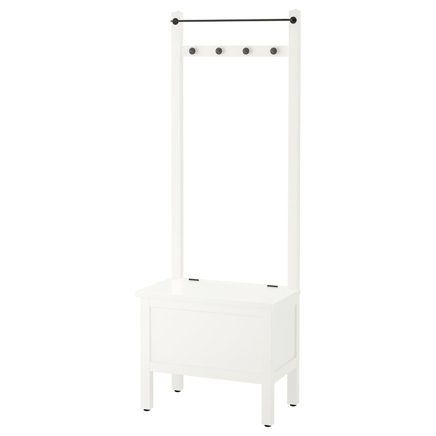 HEMNES storage bench w towel rail/4 hooks, white, 64x37x173 cm IKEA