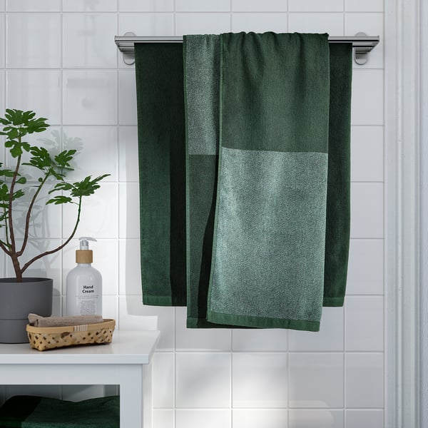 HIMLEÅN Bath towel, dark green/mélange, 70x140 cm