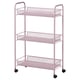 A pink HORNAVAN metal storage trolley with three mesh shelves on wheels.