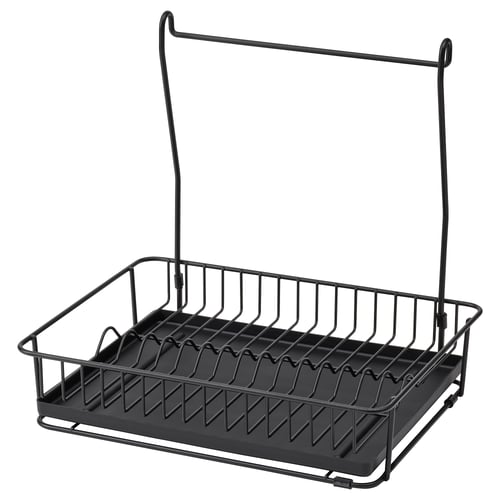 HULTARP, black wire dish drainer and tray, wall-mountable or countertop, removable tray.