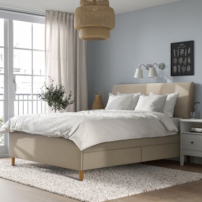 IDANÄS Upholstered storage bed, Naggen beige, 150x200 cm