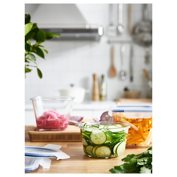 IKEA 365+ Food container with lid, round glass/plastic, 600 ml