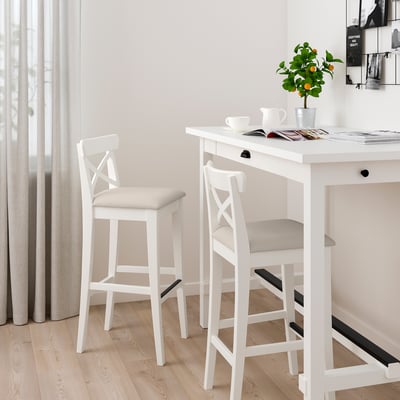 INGOLF Bar stool with backrest, white/Hallarp beige, 75 cm
