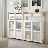IVAR 2 sections/shelves/cabinets, pine/white mesh, 175x30x124 cm
