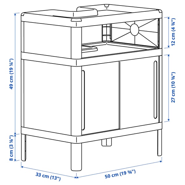 IVÖSJÖN Wash-basin base cabinet, with sliding doors/green, 50x33x57 cm