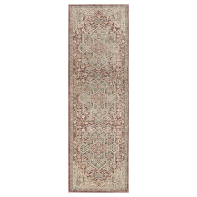 JÄRNVÄG Rug, low pile, ornament pattern pink/beige, 80x250 cm