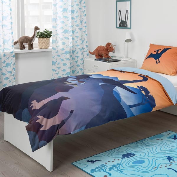 Jattelik Duvet Cover And Pillowcase Dinosaurs At Sunrise Orange Blue 150x200 50x80 Cm Ikea