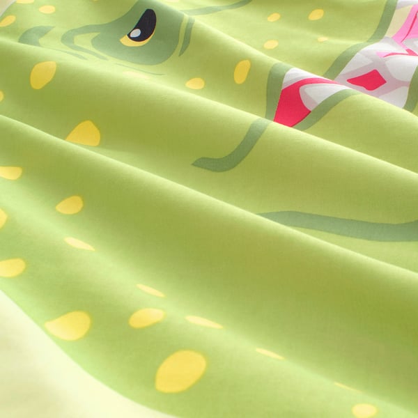 JÄTTELIK Duvet cover and pillowcase, Tyrannosaurus Rex/Triceratops/yellow, 150x200/50x80 cm