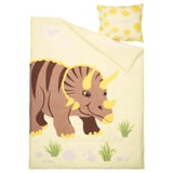 JÄTTELIK Duvet cover and pillowcase, Tyrannosaurus Rex/Triceratops/yellow, 150x200/50x80 cm