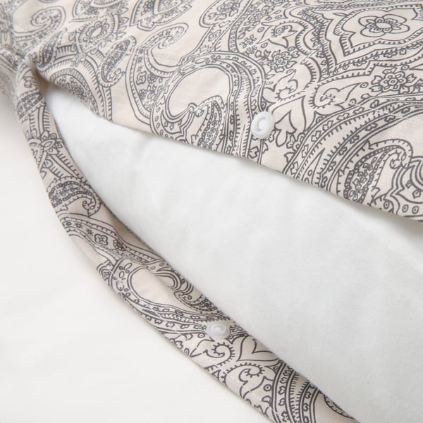 JÄTTEVALLMO Duvet cover and 2 pillowcases, beige/dark grey, 240x220/50x80 cm