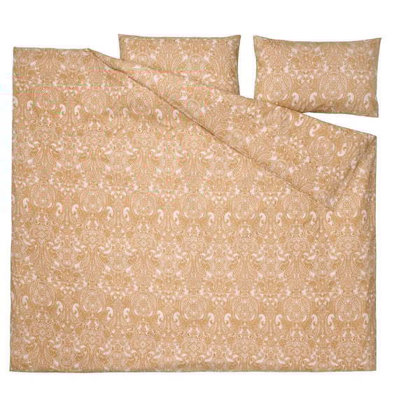 JÄTTEVALLMO Duvet cover and 2 pillowcases, yellow/white, 240x220/50x80 cm