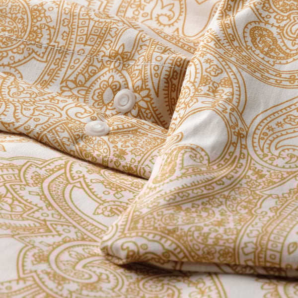 JÄTTEVALLMO Duvet cover and 2 pillowcases, yellow/white, 240x220/50x80 cm