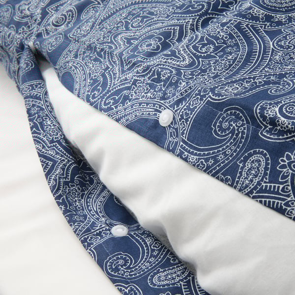 JÄTTEVALLMO Duvet cover and pillowcase, dark blue/white, 150x200/50x80 cm